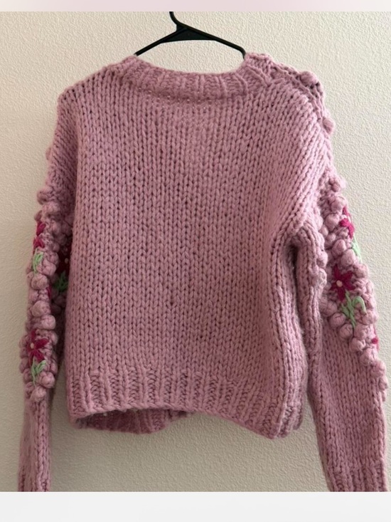 Pink Knit Floral Bubble Cardigan Sweater - Picture 3 of 3